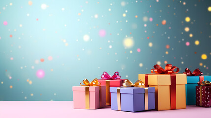 Gift background. Copy space with Christmas gifts, holiday or birthday
