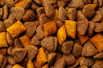 Dry pet food close up for background