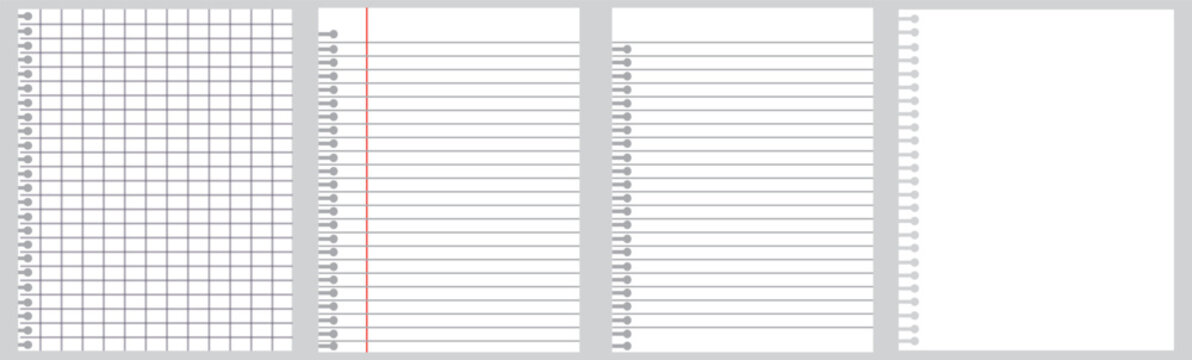 Creative vector illustration of realistic square, lined paper blank sheets set isolated on transparent background. Art design lines, grid page notebook with margin. Abstract concept graphic element