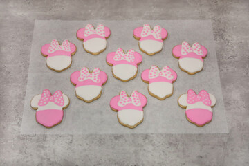 Pink and white theme sugar cookies with royal icing.