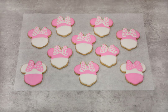 Pink and white theme sugar cookies with royal icing.