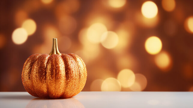 Golden autumn pumpkin on a light background