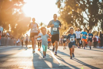 Foto op Canvas A family on a running marathon © Alexander