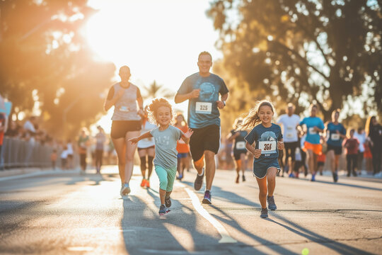 A family on a running marathon