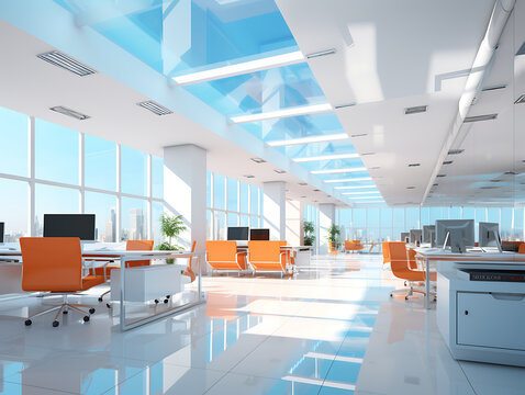 Modern office interior with orange and white walls