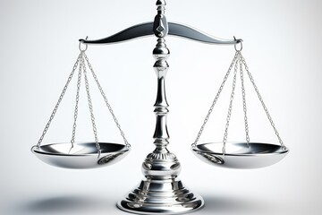 Witness the symbolic representation of justice with this stunning 3D rendering of scales isolated on a pristine white background. The meticulous attention to detail captures the essence of balance and
