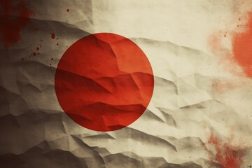 Delve into the nostalgic allure as we showcase the vintage charm of Japan's grunge flag gracefully unfolding on the textured canvas of old crumpled paper. A journey through time, Generative AI