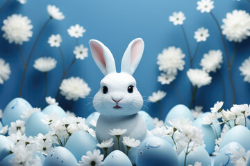 Obraz premium Easter poster and banner template with beautiful Easter eggs,Easter bunny and flowers.Promotion and shopping template for Easter. Beautiful easter promotion banner.Copy space for text