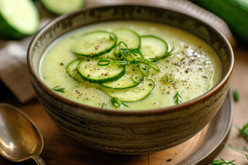 Chilled cucumber soup with garnish