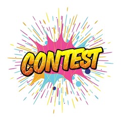 The word contest is written in comic book style on a white background
