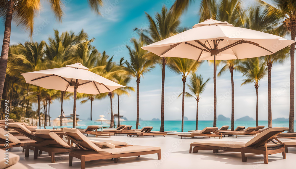 Wall mural lounge chairs and umbrella on the beach