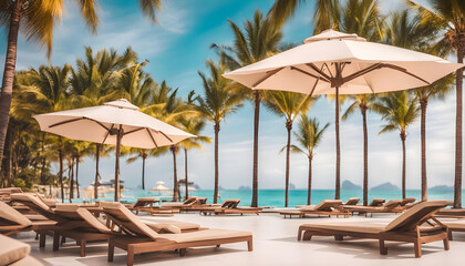lounge chairs and umbrella on the beach