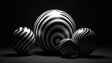 Background of black and white stripes. Striped spheres world for modern design