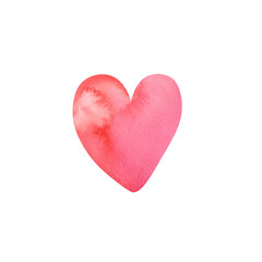 A pink watercolor heart on a white background. The illustration is hand-drawn. Valentine's day. A celebration of love. Clipart, stickers, logo, decor.