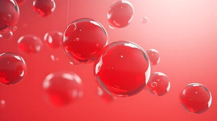 A rainbow of healthy molecules in a stunning liquid orb,,
Shiny balls in different sizes on red background. Abstract glossy bubbles. Composition with chaotic floating spheres