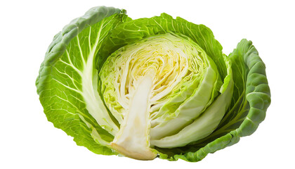 Fototapeta premium Cabbage isolated on a transparent background. Green cabbage. Vegetarian food.
