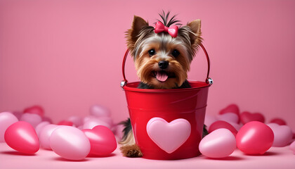 yorkshire terrier puppy with pink rose