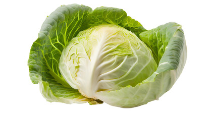 Fototapeta premium Cabbage isolated on a transparent background. Green cabbage. Vegetarian food.