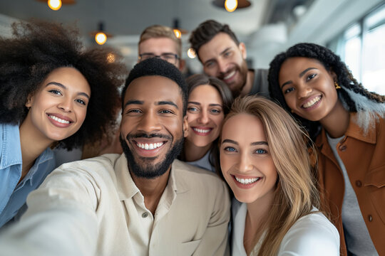 The work team takes selfies