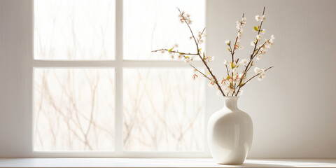 Outdoor Window with White Flower Vase .

