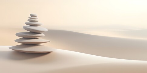 A pile of Zen stones on a desert background. generative AI