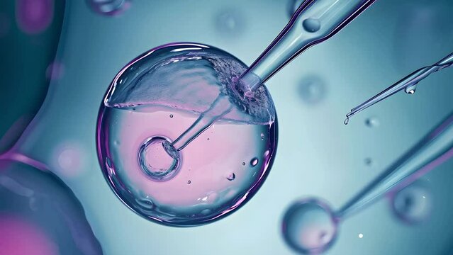 Laboratory microscopic research of IVF (in vitro fertilisation). Digital illustration