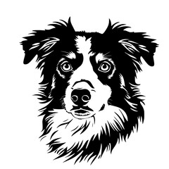 Australian Shepherd Dog Black and White Silhouette Vector SVG Laser Cut T- Shirt Design Print Generative AI