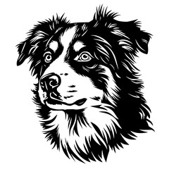 Australian Shepherd Dog Black and White Silhouette Vector SVG Laser Cut T- Shirt Design Print Generative AI