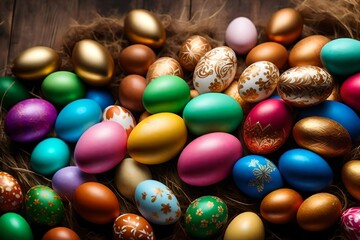 Fototapeta na wymiar colorful easter eggs on wooden background