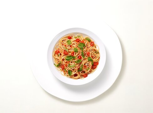 spaghetti with tomato sauce and basil. generative AI