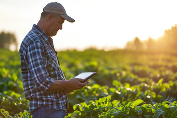 an agronomist in the field with a tablet