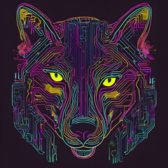 Obraz premium Neon light Wolf head vector illustration ,Luxury logo, icon, vector illustration , silhouette, background, drawing ,wallpaper ,sketch 