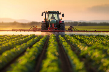 tractor sprays fields