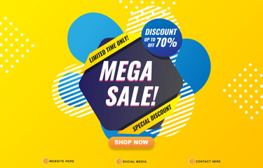 limited mega sale discount template banner with copy space for product sale with abstract gradient yellow background design