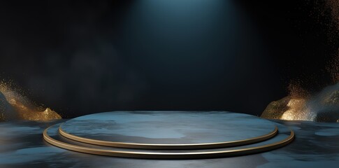 Obraz premium A minimalist stage with shining gold lines and spotlights from above. generative AI