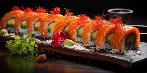 Luxury sushi display on a board