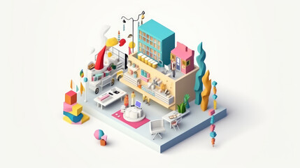 Business and marketing concept in 3d isometric design on random background