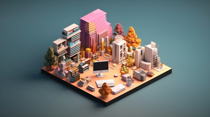 Business and marketing concept in 3d isometric design on random background