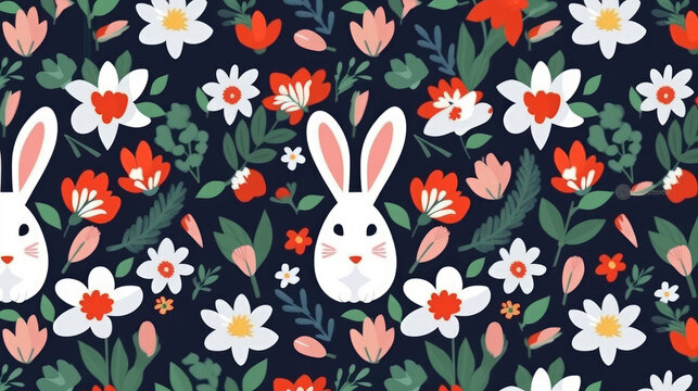Rabbit and floral pattern