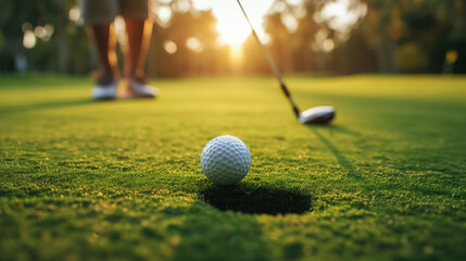 Golf ball on green verge of dropping into hole.