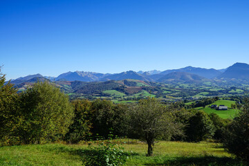 Fototapeta na wymiar Vue sur la chaîne des Pyrénées depuis le village d'Aramits en béarn