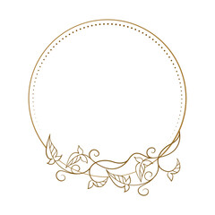 Vector round gold floral frame with ivy leaves decoration. Luxury wreath template for invitations and greeting cards.
