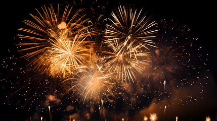 Happy New Year, burning fireworks with bokeh light background