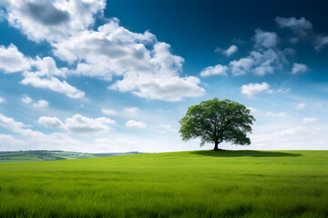 Fototapeta premium tree on a hill with blue sky and cloud background