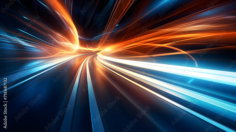 Poster Abstract speed light in city with gradient lighting design ,Smart city and digital connection technology concept.