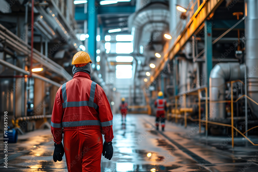 Wall mural workers in chemical protection suits at work