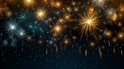 Happy New Year, burning fireworks with bokeh light background