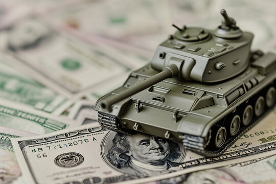 toy tank on banknotes