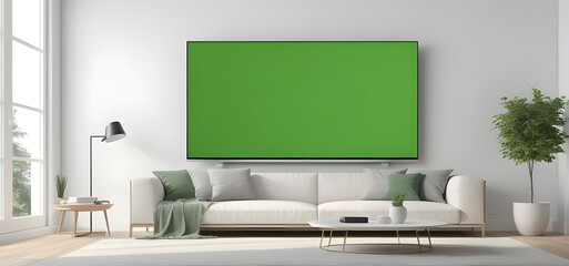 Modern Flat screen tv, front view, minimalism house.
