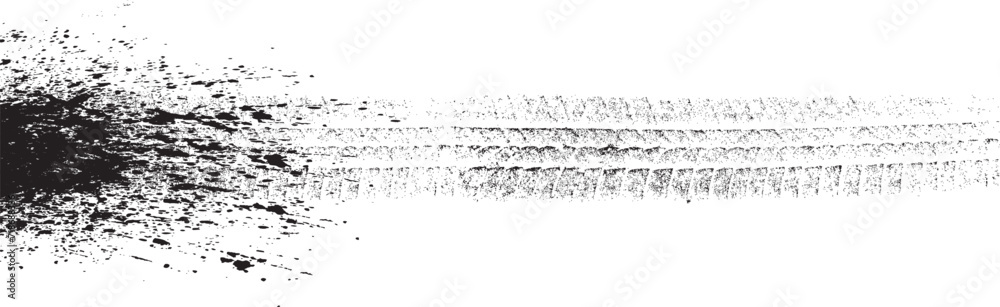 Poster Vector Print Textured Tire Track . Design Element . Car tread silhouette . Mud splash grunge texture